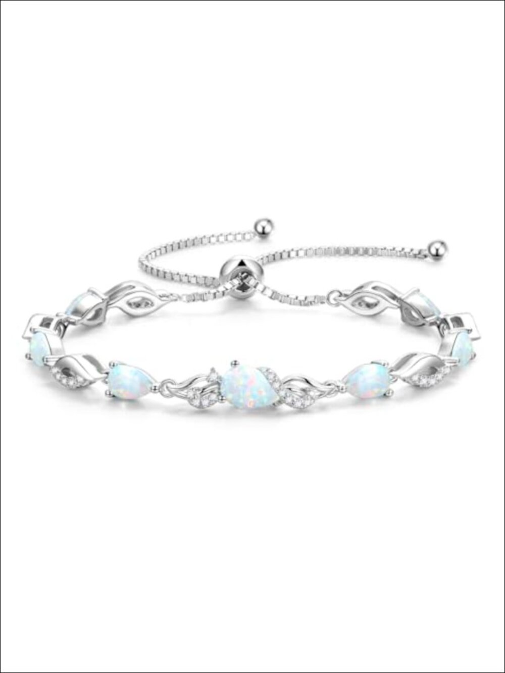 Sterling Silver Birthstone Teardrop Tennis Bracelet Adjustable Slide Clasp